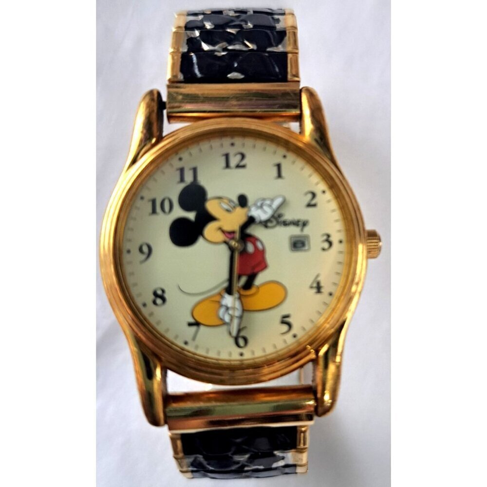 Disney Mickey Mouse Adult Wristwatch Black Stretch Band Needs Battery Untested - Picture 4 of 6